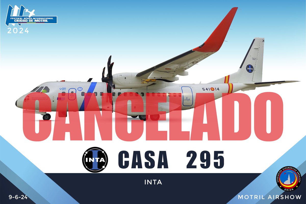 Por motivos ajenos y lejos de la organización, debemos informar que el avión del INTA, No participará en FAIM 2024, tras la decisión de ésta institución en el día de hoy.
Lo sentimos mucho 😞
<a href="/TeleMotrilTV/">TELEMOTRIL</a> <a href="/Motril__Digital/">Motril Digital</a>