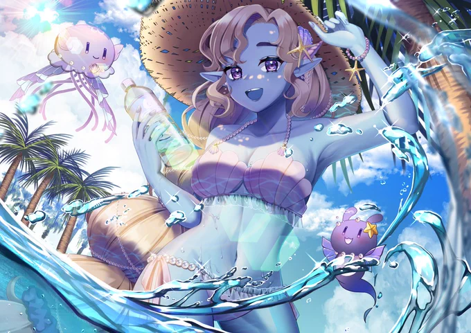 #私の作品もっと沢山の人に広がれ祭り 海辺に居る女の子いっぱい描きます!!!!!! 