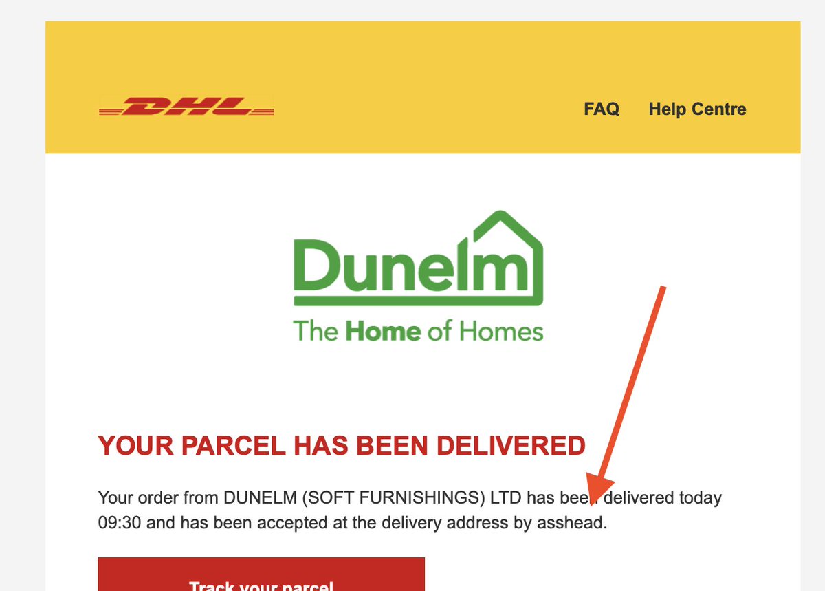 Not entirely certain how to respond to this - although to be fair it's not the worst misspelling of my surname I've seen. What say you @dhlexpressuk, @DunelmUK :-)
