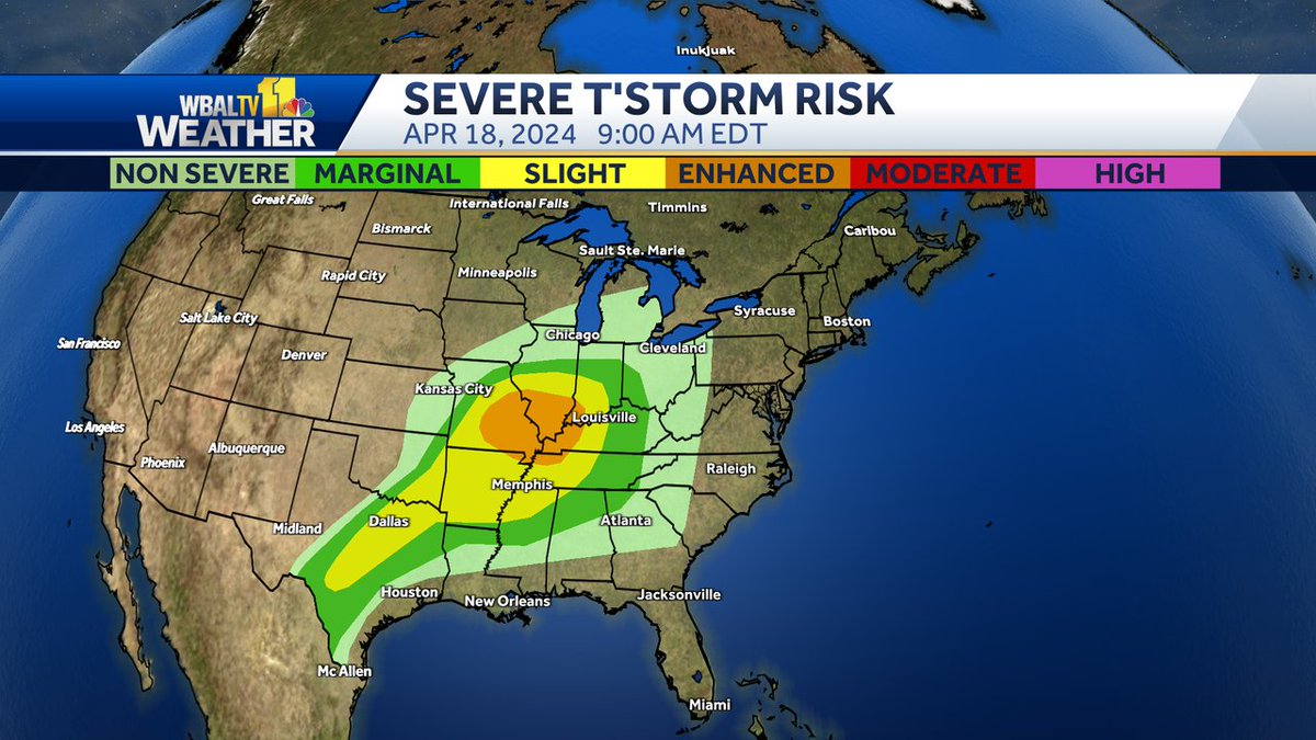 Here is the latest severe weather outlook from the Storm Prediction Center.