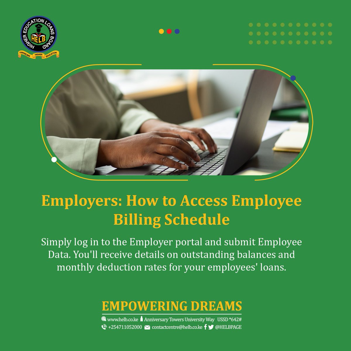 Employers, login to bit.ly/48UXUIf and fulfill your obligations by disclosing, deducting, and discharging HELB loans for your employees.