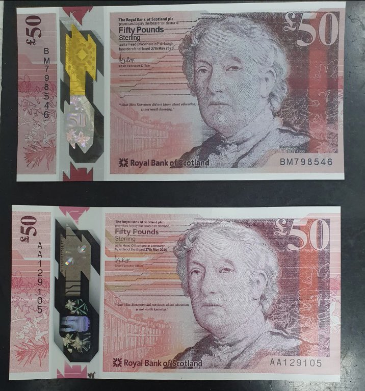 WARNING ⚠️ 
#BusinessToBusiness 
Retailers Helping Retailers

Top one is fake which has a gold & silver hologram. 
The real one is just silver.
#Woosnam #Llanidloes #FakeNotes #forgery #independentretailers
