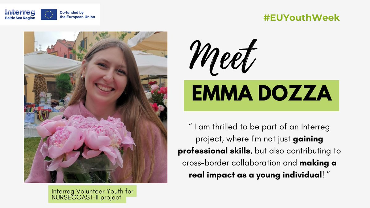 🌟 As we celebrate EU Youth Week, let's embrace the power of collaboration with young minds in our programs, thanks to Interreg Volunteer Youth. Meet Emma Dozza, working with one of our #MadeWithInterreg projects #NursecoastII & discover why joining IVY is a fantastic opportunity