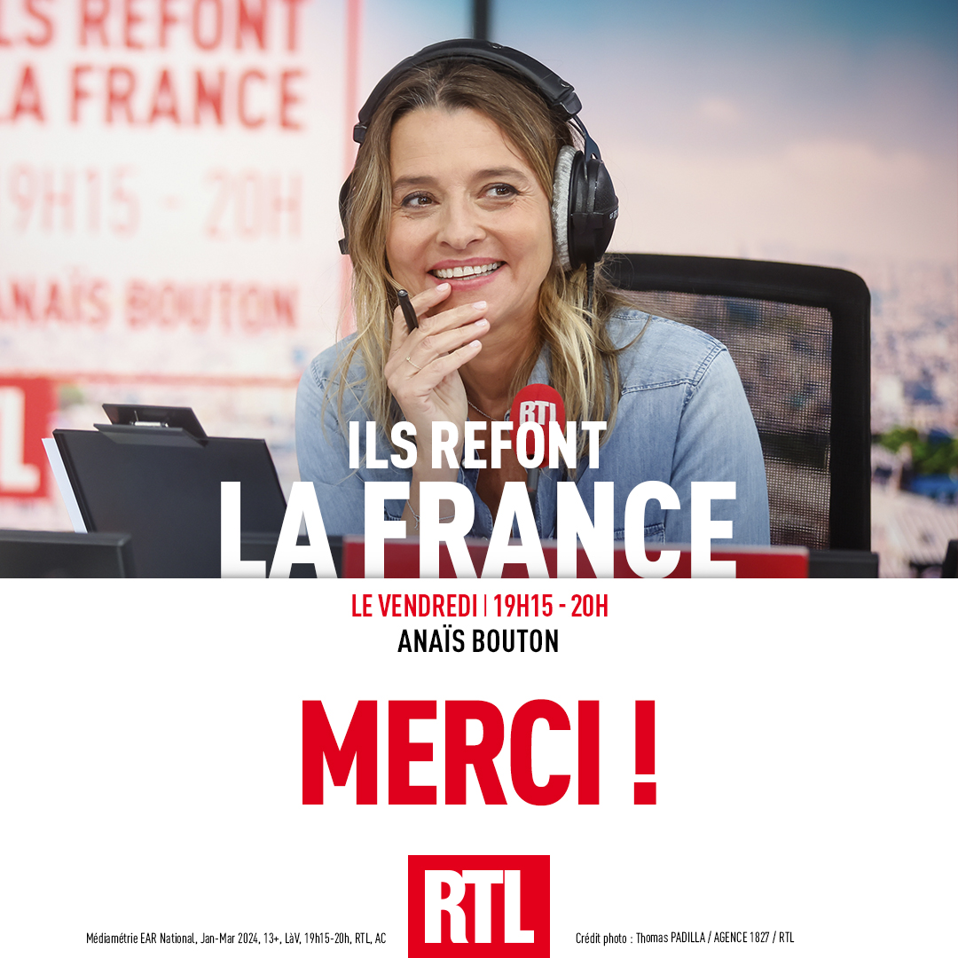 🎙🔴 #AudiencesRadio MERCI ! 🇫🇷 Près de 400K auditeurs refont la France chaque vendredi sur @RTLFrance avec @AnaisBouton ! #Radio #Médiamétrie