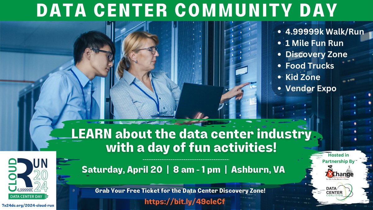 #NorthernVirginia residents, join @DCC_org and 7x24 Exchange DC Chapter tomorrow (Saturday, April 20) for the 2nd Annual #DataCenter Community Day in Ashburn. Register now! bit.ly/49cleCf