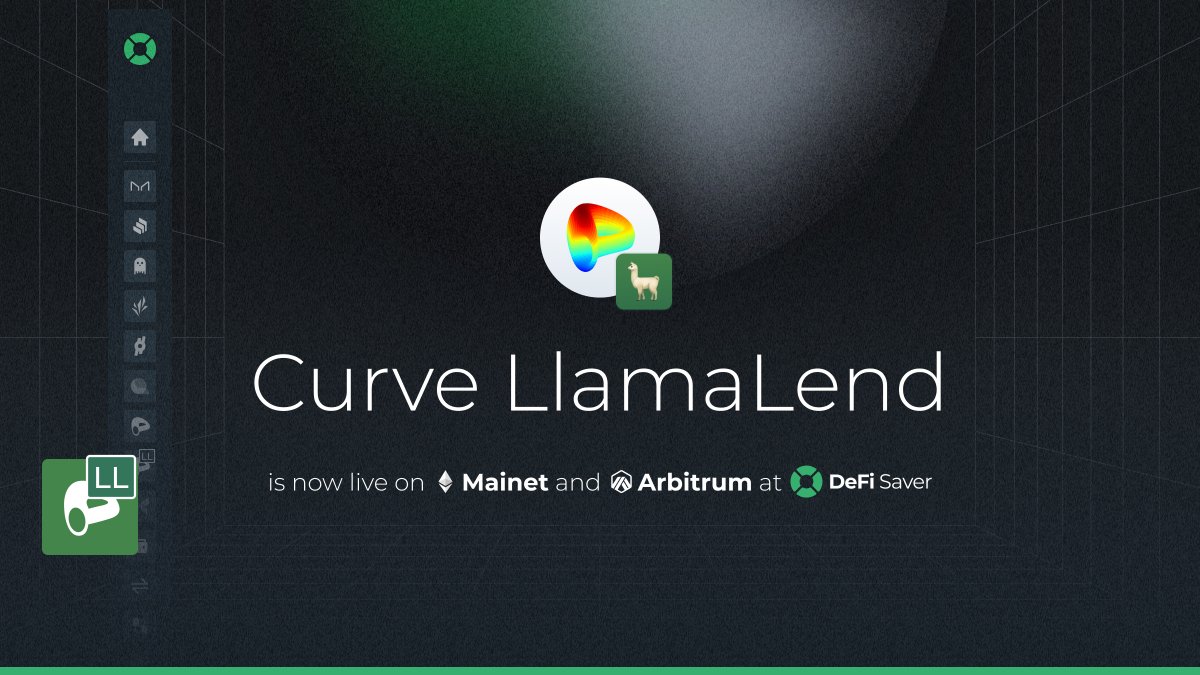 We are thrilled to share that @CurveFinance's new LlamaLend protocol is now live on Ethereum Mainnet and @Arbitrum at DeFi Saver! Powered by a new lending-liquidating AMM algorithm, LlamaLend offers soft liquidations, now combined with one-click management tools by DFS.