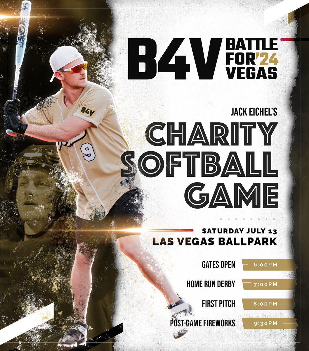 The 5th Annual Battle For Vegas Charity Softball game is back on Saturday, July 13 and hosted this year by @jackeichel! Mark your calendars and tickets will go on sale soon. #B4V24
