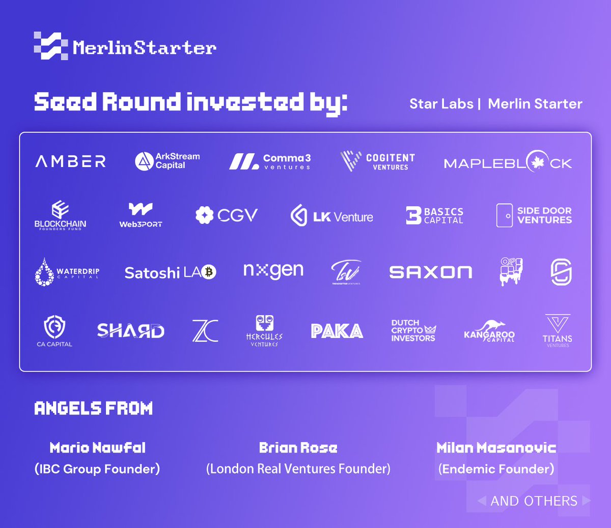 🟪 Today, we are thrilled to announce that we have completed our seed round with the support of over 20 prominent venture capital firms, including Amber Group, Arkstream Capital, Cogitent Ventures, Mapleblock, CGV, and Sidedoor Ventures. This investment marks a pivotal moment in