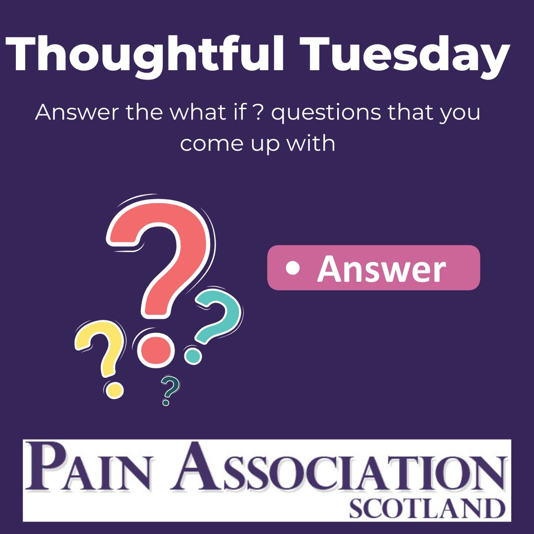 Do you answer your what if questions?

#Thoughtfultuesday #Anxiety #Selfmanagement #Chronicpain #Fibromyalgia #endometriosis 

@SoniaCottom