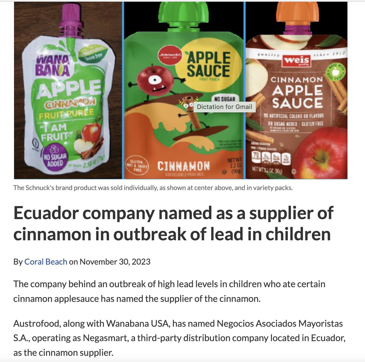 So is there an international criminal investigation under way given that an Ecuador-based company added lead to cinnamon that ended up poisoning American (and other) kids? 'It was eventually determined that the lead was from contaminated cinnamon purchased from a third-party…