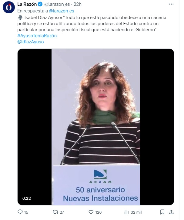 A la misma hora que se distribuían artículos con los titulares dictados por Miguel Angel Rodríguez, Ayuso estaba en Rueda de Prensa diciendo que no mentía y tenía razón, justo el HT que publicó el PP de la Comunidad Madrid y medios como La Razón de Marhuenda (exdiputado del PP)