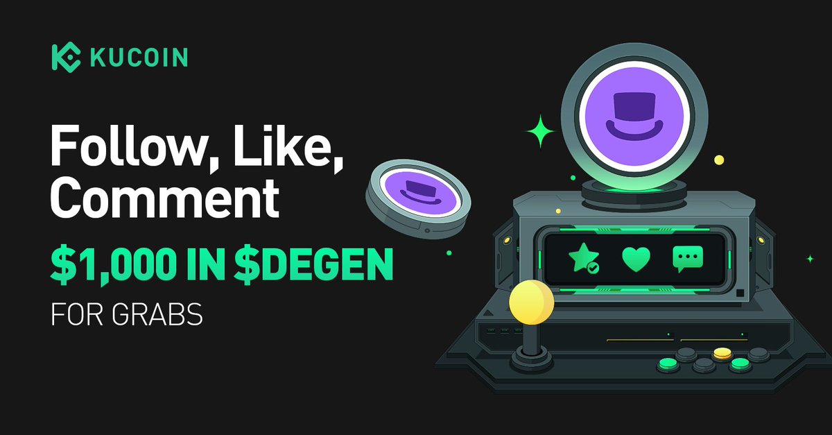 #Giveaway Time: Celebrate $DEGEN listing on #KuCoin! 

To enter: 
1️⃣Follow <a href="/kucoincom/">KuCoin</a> &amp; <a href="/degentokenbase/">Degen 🎩</a>
2️⃣Like &amp; Repost
3️⃣Comment " $DEGEN listed on #KuCoin " + tag 2 friends
4️⃣Fill out: forms.gle/bk24mFJnjW5VDz…

🎁 $1,000 in $DEGEN for 100 winners
⏰ Ends at 13:00 Apr 23 (UTC)