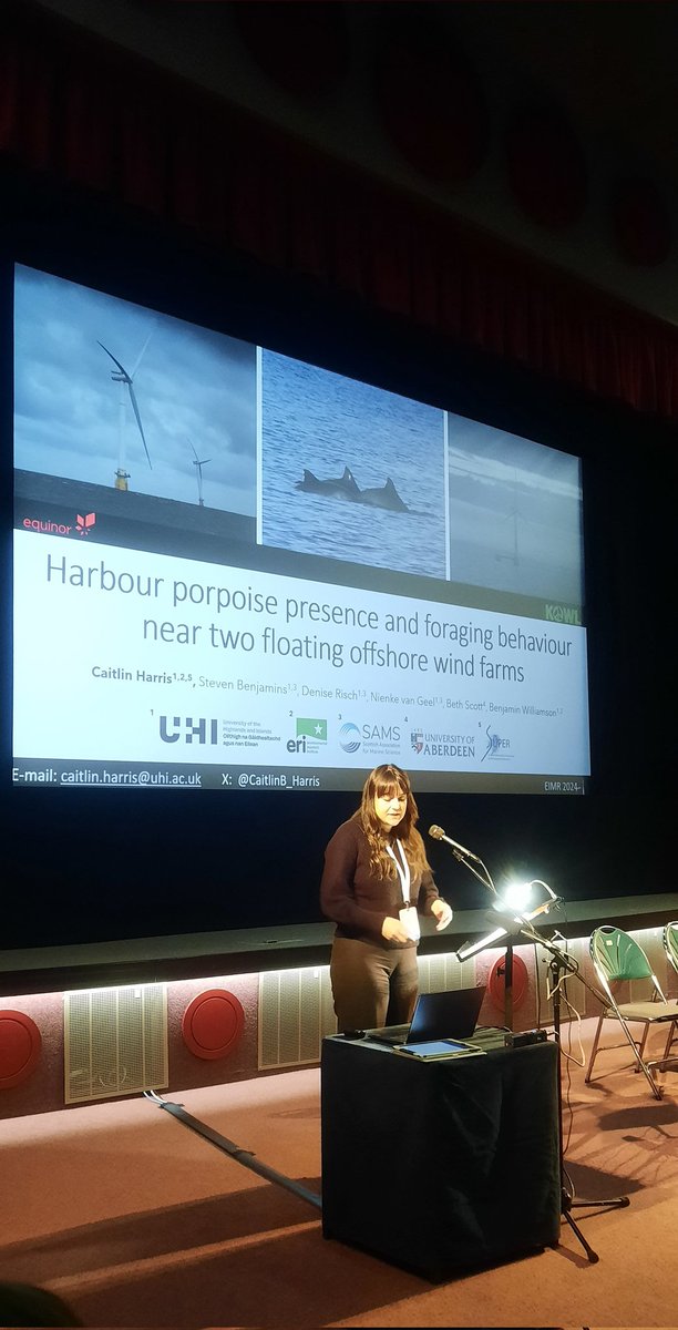 @_SMRU_ The 3rd speaker of this session is @CaitlinB_Harris from @ERI_UHI @ThinkUHI giving a talk on #harbourporpoise behavior around floating #offshorewind farms.