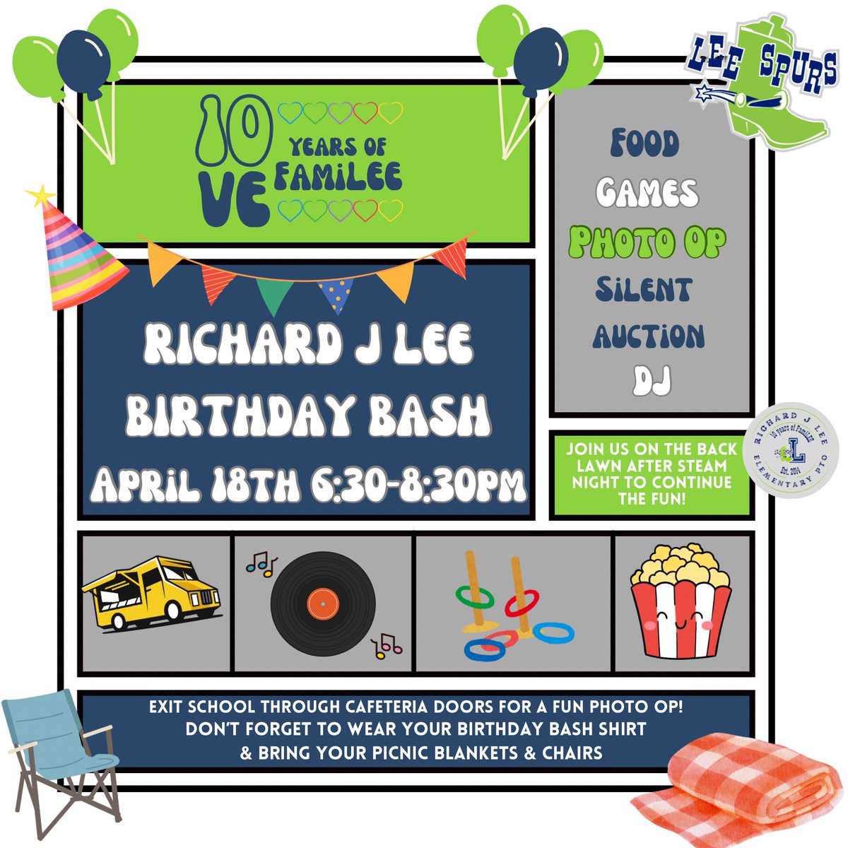 TODAY IS THE DAY! 10th anniversary Birthday Bash is here! We are SO excited to celebrate! Grab your lawn chairs & picnic blankets, put on your Birthday Bash t-shirts, & come celebrate with us! @donutnvofficial @canerosso @docpopcorn & La Bandida food trucks await! 🥳🎉 #rjl10ve