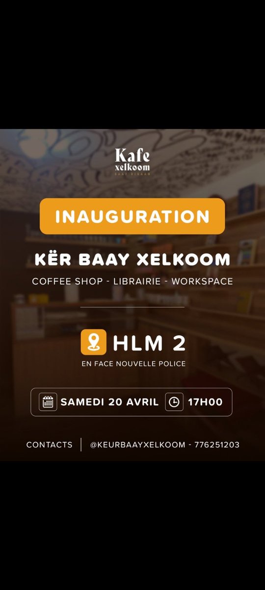 Chers amis et membre de la Famille Kër Baay Xelkoom, après un long moment d’attente, nous vous invitons à l’inauguration et l’ouverture officielle de la nouvelle boutique ce Samedi 20 Avril 2024. Nous serons ravi de vous compter parmi nous #kërbaayxelkoom #keurbaayxelkoom