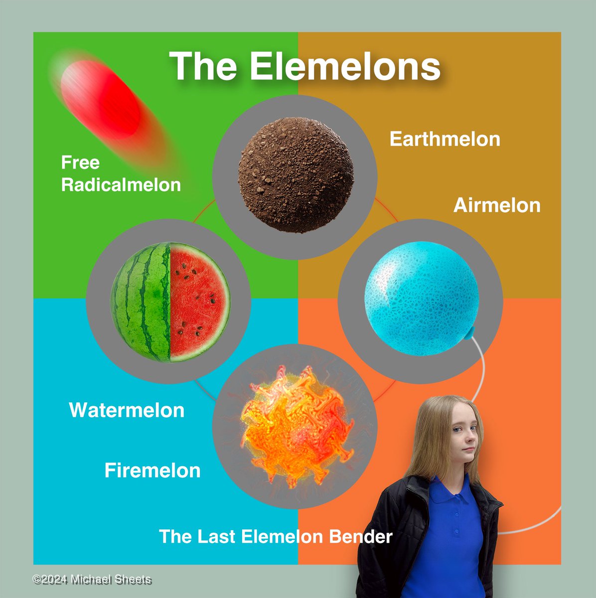 Earth, fire, water, air… The “Elemelons!” #watermelon #melonfruit #periodictable #breakfasttable #lastairbender #dodgecollege #schmidcollege #marielbalancedgirl