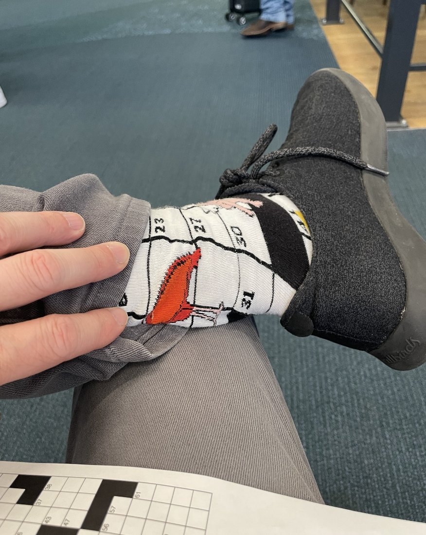 Hello! I wrote today’s @nytimes Thurs crossword. Hello from the airport at 5am! But I have my crossword socks on. 🧦 I hope you enjoy the solve. Please let me know what you think! nytimes.com/crosswords/gam… #crossword #puzzle @TEDTalks #TED2024 #vancouver @NYTGames