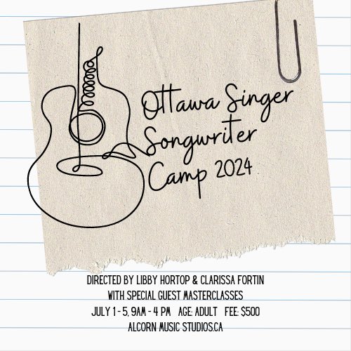 Ottawa Singer-Songwriter Camp! 

July 1-5, 2024!

Whether you are working on your first song or your fiftieth, your creative spark will ignite in this supportive environment!

alcornmusicstudios.ca/ottawa-singer-…

#singersongwriter #songwriter #music #Ottawa #AlcornMusic #growingmusicians