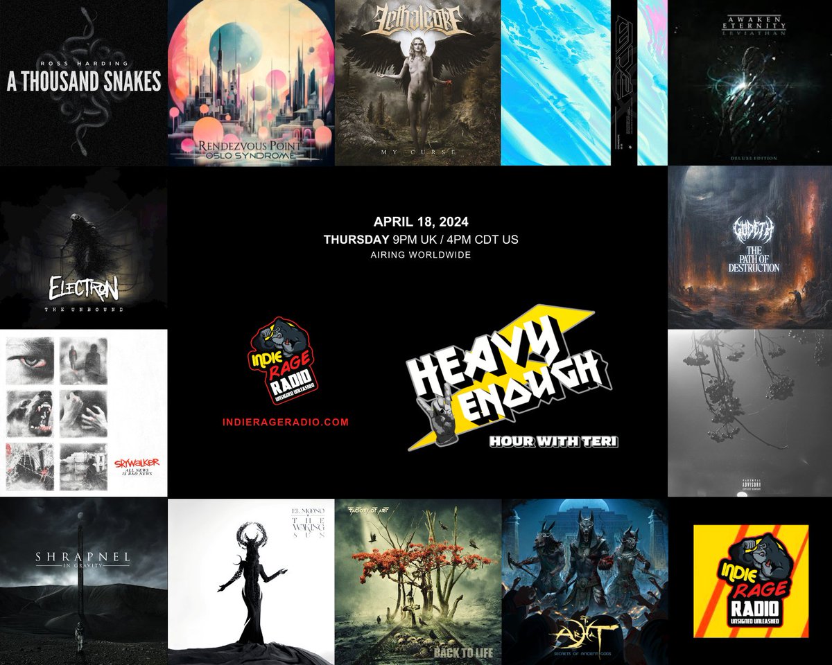MusicMattersTee's tweet photo. Today 9pmUK 22hrFR 3pmCDT(US)
Tune in to @IndieRageRadio #HeavyEnough Hour
🔊 https://t.co/fbYDNfmgnz
Listen to the new bangers from-
#RossHarding @BandRendezvous @Lethalcore1 @ExistImmortal @AwakenEternity @electron_band_ +more
Info: https://t.co/ivr7EnJbZH #NewMusicAlert https://t.co/cN2a4GlKwG