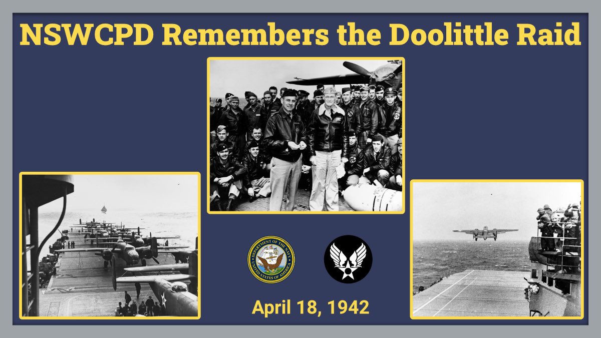 #OTD in 1942 Lt. Col. Jimmy Doolittle from aboard the aircraft carrier USS Hornet (CV-8) led sixteen Army Air Corps B-25 Bombers on a daring mission aimed at targets located in Toyko. #DoolittleRaid