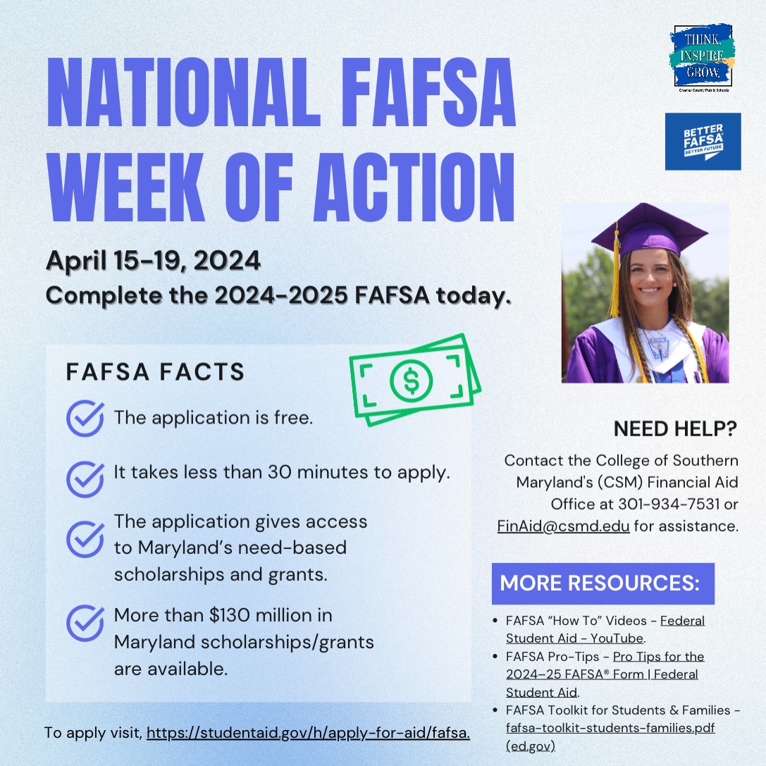 Students are strongly encouraged to add a Maryland school (whether 2yr or 4yr). CSM continues to offer FAFSA Completion Assistance even to those students who do not plan on attending CSM. studentaid.gov/h/apply-for-ai… FAFSA Toolkit for Students and Families: www2.ed.gov/finaid/info/ap…