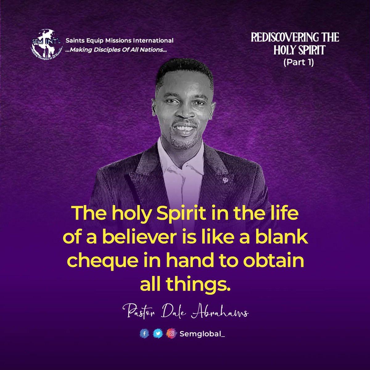 SEMGLOBAL_'s tweet photo. The Person of the Holy Spirit is given to us  to obtain all things in life and Godliness.

Get Full Message on our Telegram Channel 
https://t.co/eBfCHRgITN

REDISCOVERING THE HOLY SPIRIT.

#semglobal_
#PstDaleAbrahams
#MakingDisciplesofAllNations 
#viralpost https://t.co/AmwAyd1Jgf