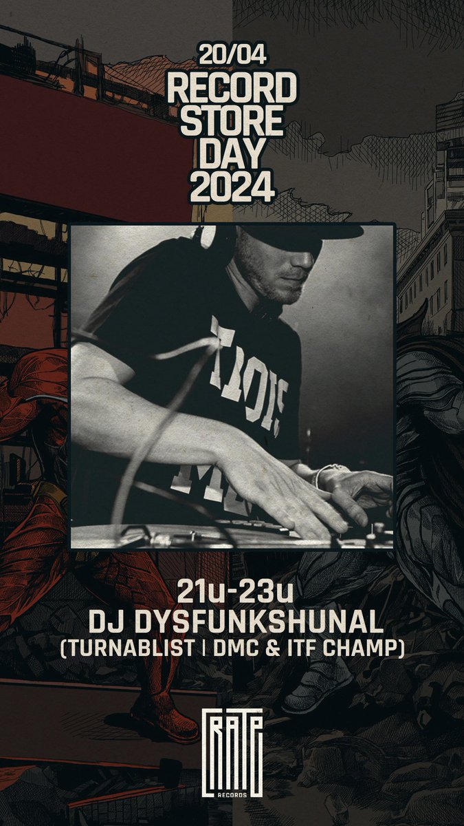 Catch me 20/4 at Crate Records Kortrijk for Record Store Day 📀

Set time: 21h00 - 23h00

#RecordStoreDay2024 #craterecords #DjDysfunkshunal #djlife #hiphop #rap #turntablism