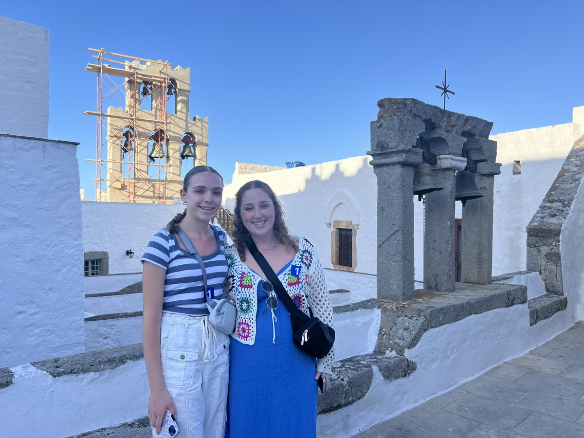 FHS2Greece's tweet photo. A few students and chaperones chose an optional excursion on Patmos to the monastery of St John and the cave where he wrote about the apocalypse from the Book of Revelations https://t.co/9oNFJCqifr