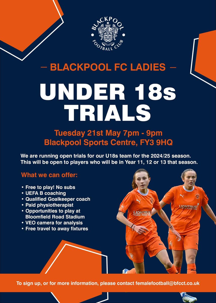 🟠 RECRUITMENT 🟠 We have a variety of recruitment events running this season. Check out the trial dates for our Ladies First Team and u18s team. Are you unhappy where you currently are? Are you looking for a new challenge? Please get in touch for more info