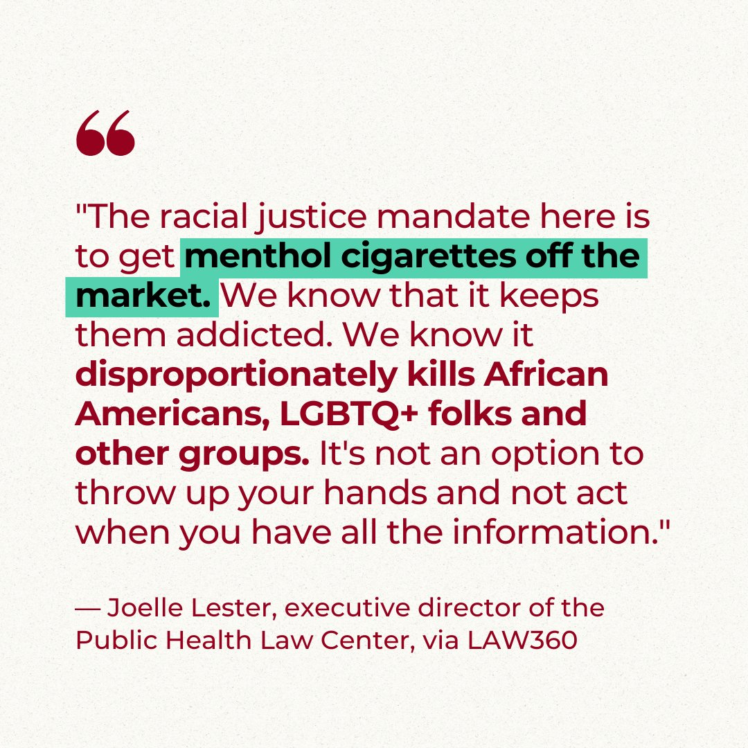 PHealthLawCtr's tweet photo. The ban on menthol is long overdue. It's time to #BanMenthol to protect #publichealth and save lives. Read the full LAW360 article here: https://t.co/BIg6UyR8wd https://t.co/7jffOEdIaM