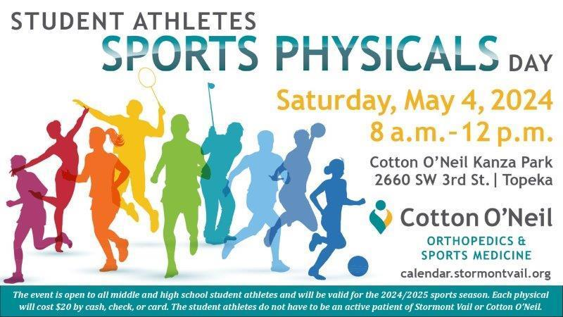 🌟 Shawnee Heights athletes! Get ready for next year at Cotton O’Neil’s Sports Physicals Day. 📅: May 4, 2024 ⏰: 8 AM-12 PM. Physicals for the 24/25 school year must be completed after May 1.