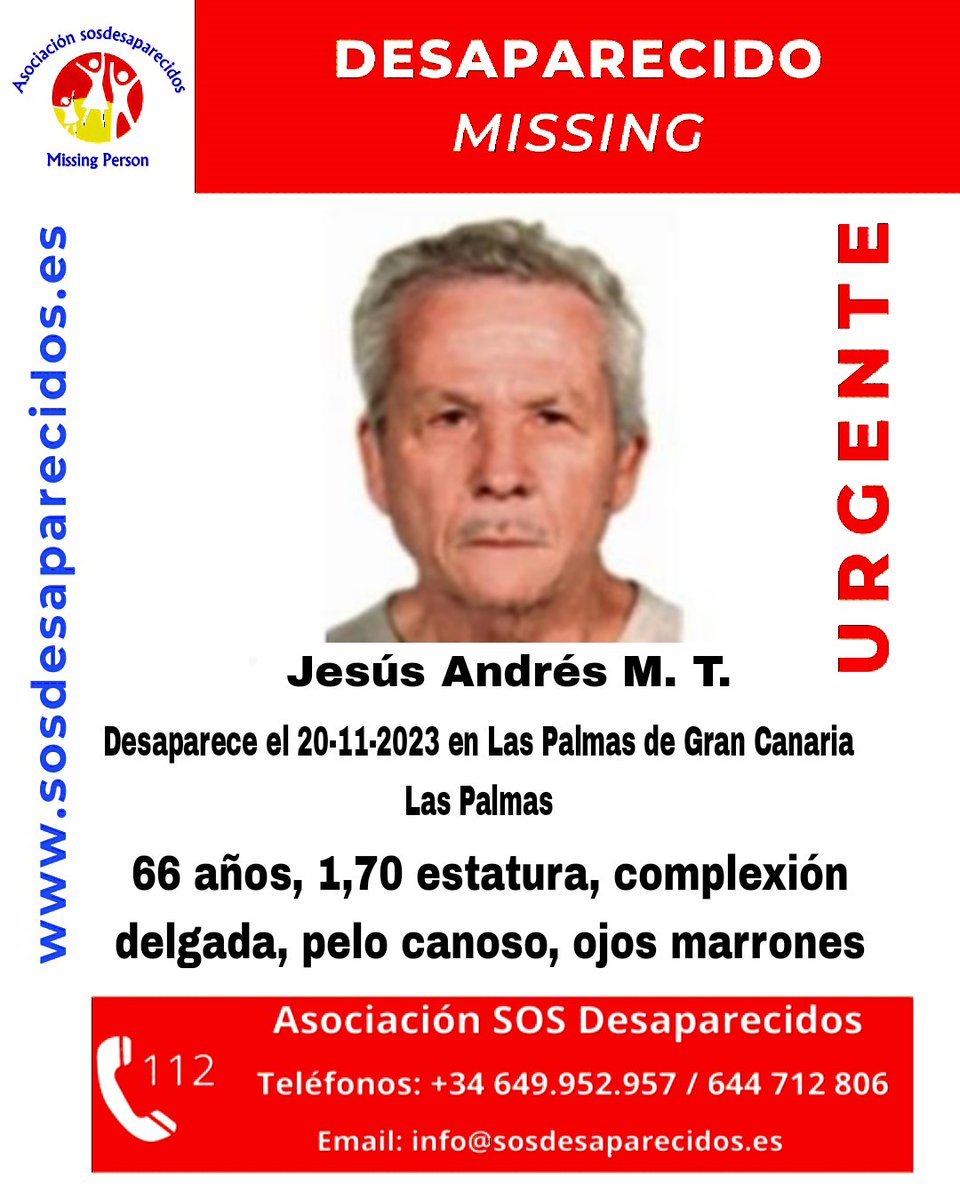 🆘 DESAPARECIDO
Continúa desaparecido 
#desaparecido #sosdesaparecidos #Missing #España #LasPalmas #GranCanaria
Síguenos <a href="/sosdesaparecido/">ALERTA DESAPARECIDOS</a>