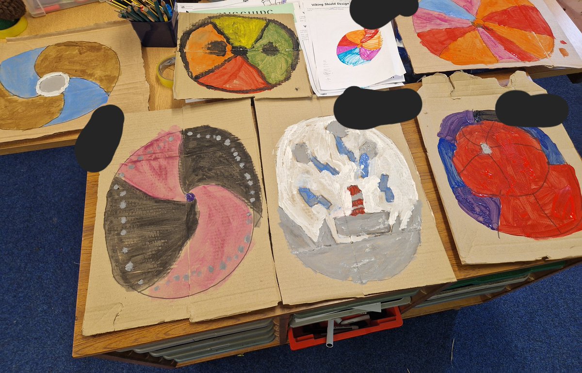 MsMackayMoray's tweet photo. My class are absolutely loving our new Viking topic this term. After discussing clothing and armoury, they designed their own Viking Shields yesterday and today they painted them. 😀 https://t.co/uwR3qV3RMv