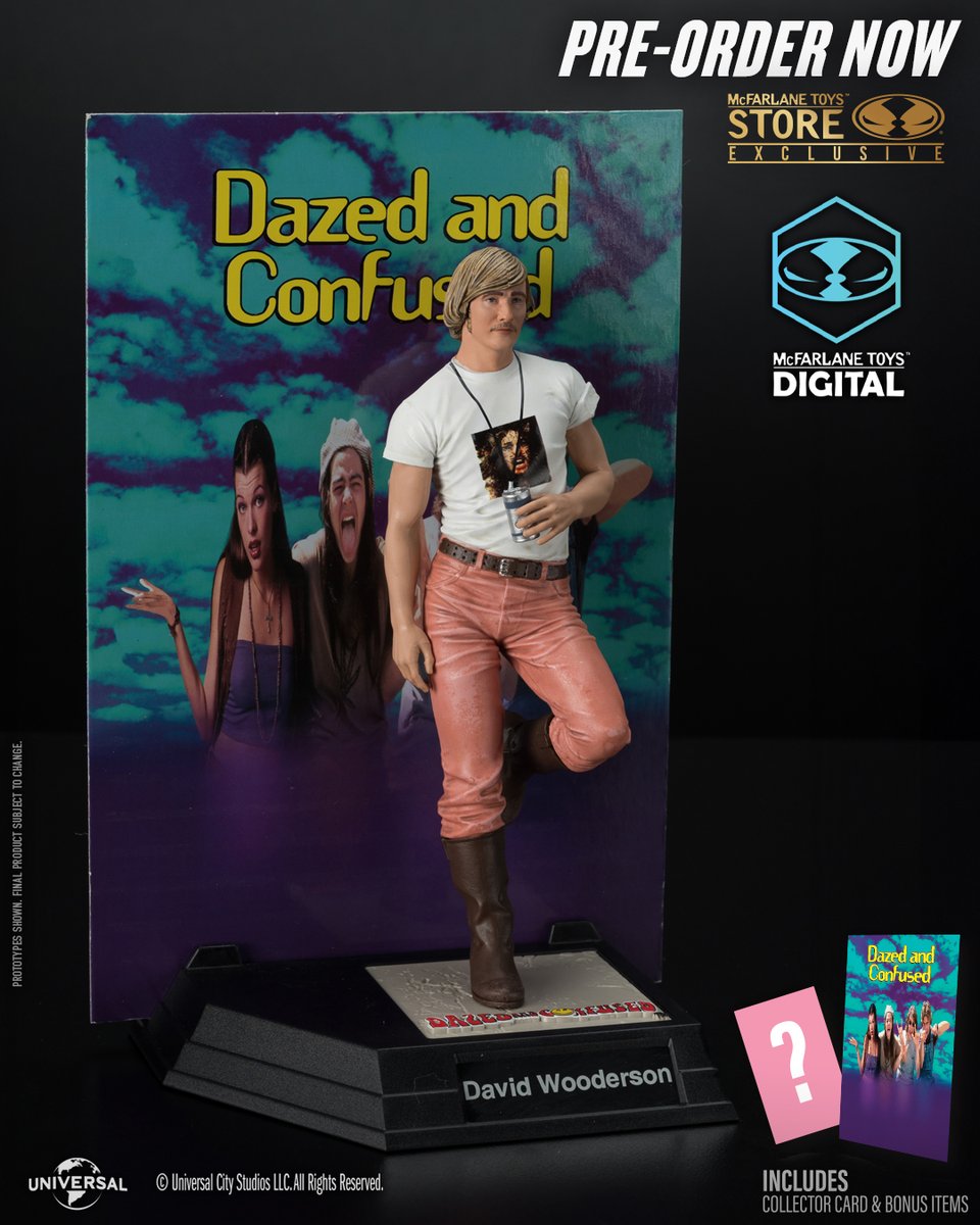 DAVID WOODERSON (Dazed and Confused) Limited Edition 6' scale posed figure WITH a McFarlane Toys Digital Collectible is available for pre-order NOW exclusively at McFarlane Toys Store!
➡️ bit.ly/DavidWooderson…

#McFarlaneToys #DavidWooderson #DazedandConfused #MovieManiacs