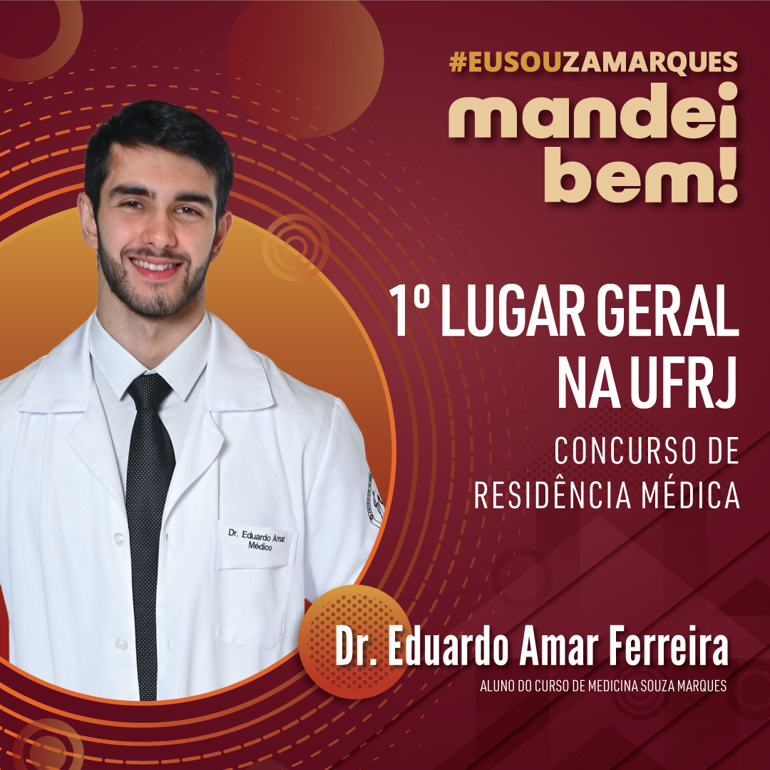 souzamarquesbr's tweet photo. Parabéns ao aluno Eduardo Amar Ferreira, que alcançou a extraordinária posição de 1º Lugar Geral no Concurso de Residência Médica da UFRJ. 

Para conferir, 𝗮𝗰𝗲𝘀𝘀𝗲 https://t.co/ulY4p1Z7ft

#souzamarques #eusouzamarques #mandeibem #orgulhodeser #medicina #medsouza #medrj https://t.co/TGPmIT7XgM