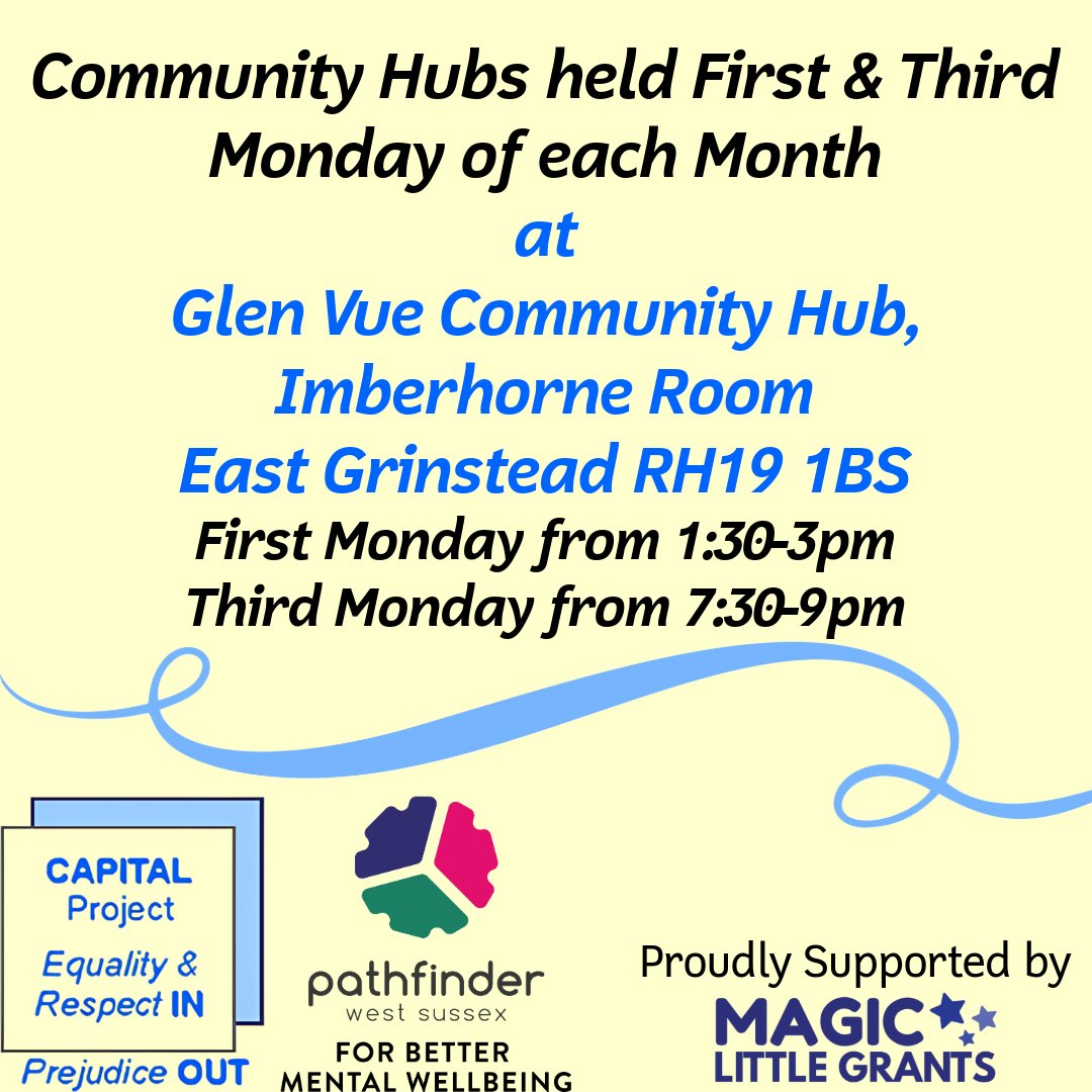 Come along to our #CommunityHub Drop-In sessions in #EastGrinstead where you can share your mental health experience and take part in non-judgemental conversation and peer support. These sessions will also be an opportunity to look for help from both local and national services.