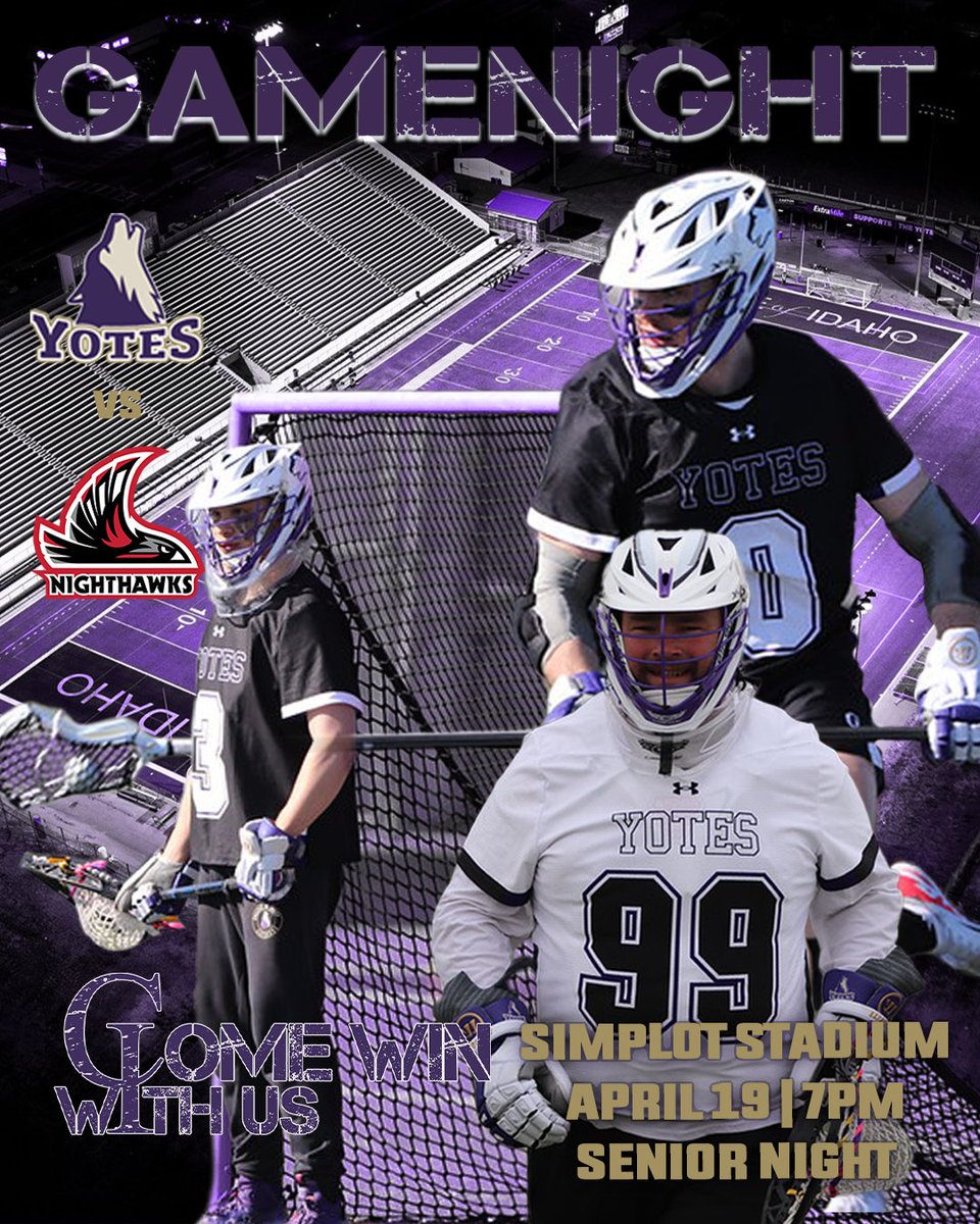 LAX | Nothing like a pair of nationally ranked rivals playing under the lights for senior night. #19 <a href="/yoteslacrosse/">Yotes Lacrosse</a> host #10 Northwest Nazarene Nighthawks.
🆚NNU
🕑7:00 p.m.
🏟️Simpot Stadium
#ComeWinWithUs