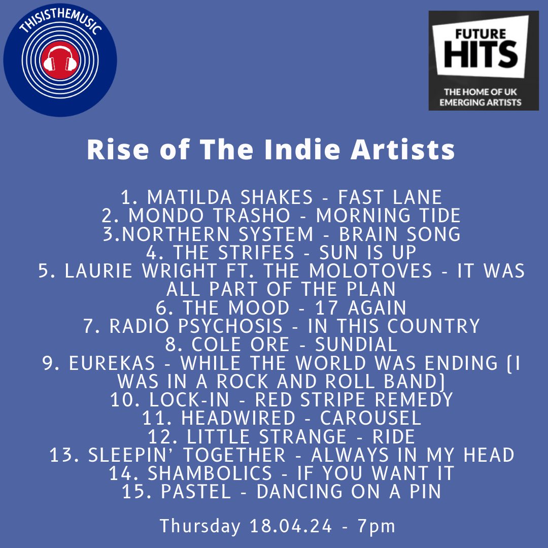 Evening who is ready for another Rise Of The Indie Artists show?? 15 artists lined up for you tonight!! Let’s gooooo!!! Tune in Online|App|smartspeaker #radio