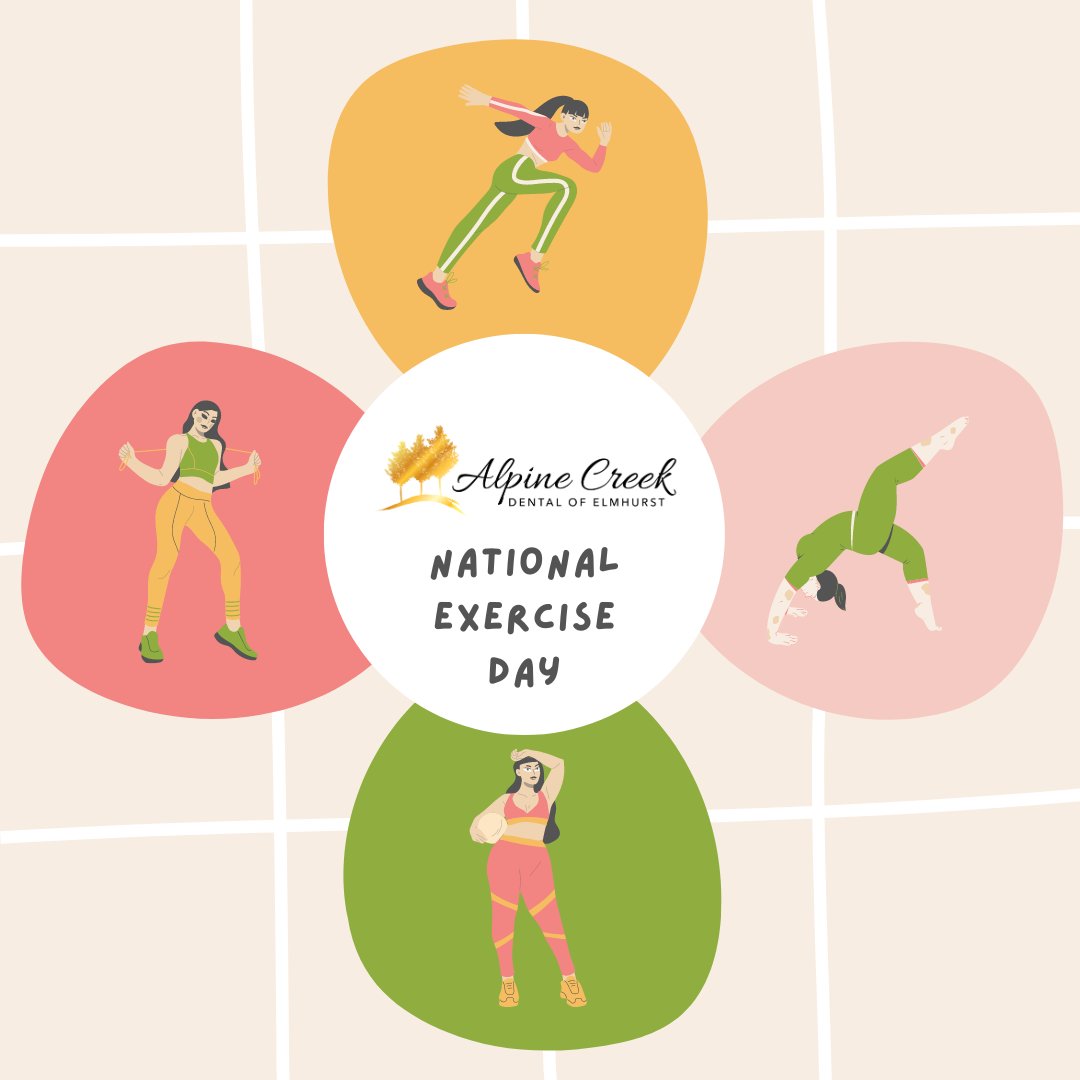 Movement and exercise is a big component of #WholeBodyHealth. So get moving today for #NationalExerciseDay.
#SupportLocal #StandWithSmall #ElmhurstDentist #ElmhurstFamilyDentist #AlpineCreekDental