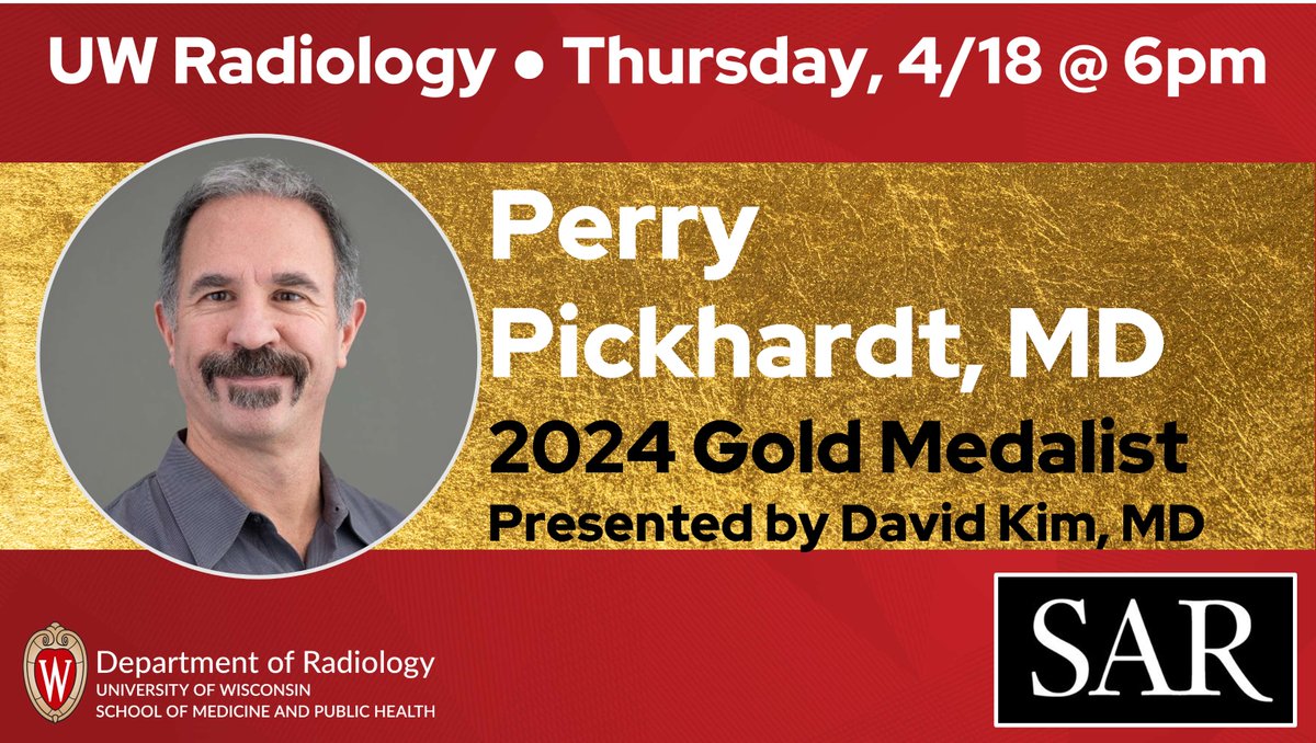 Perry Pickhardt, MD is bringing home the gold! On behalf of @SocietyAbdRad, David Kim, MD will present him the 2024 Gold Medal tonight for his contributions to abdominal radiology, medicine and patient health. We couldn't be prouder! #SAR24