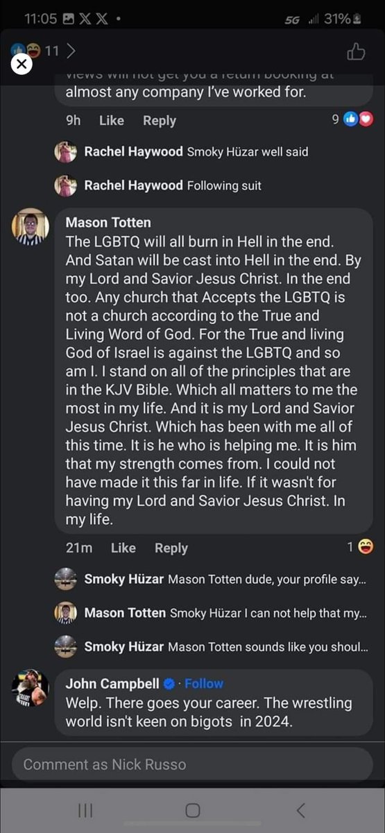 So, this dude and I have a lot of mutuals on FB. Not sure if he's on here but I also don't care.  I wanted to make the #WrestlingCommunity aware that this dude doesn't need work. He is not a safe person for anyone. #wrestlingisforeveryone #aew #wwe @EFFYlives #wrestlingisgay