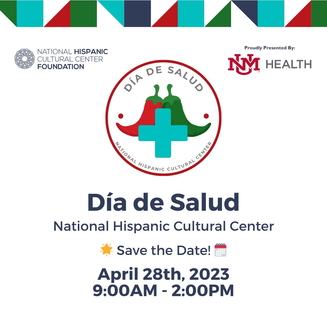 NHCCFoundation's tweet photo. 🎉 Join us at the National Hispanic Cultural Center on April 28th for Día de Salud! From 9AM to 2PM, enjoy a day full of health resources, workshops, and fun activities for the whole family. Plus, special thanks to UNM Health for making this event possible. See you there! https://t.co/gqZ18Xzi63