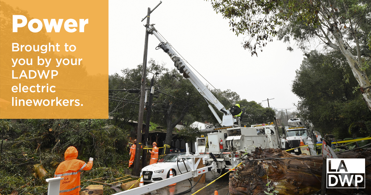 On this #LineworkerAppreciationDay, we proudly recognize our #EssentialWorkers who help provide the power the City relies on, rain or shine, day or night. Thank you for all that you do! Visit Joinladwp.com to learn about our job opportunities today. #ThankALineworker