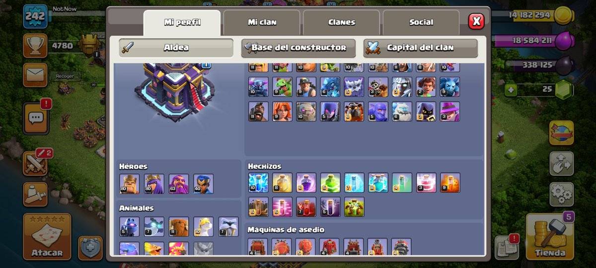 AccountLatan's tweet image. SE VENDE HERMOSO TH15, ALDEA NOCTURNA SEMI FULL, SUPER BALANCEADO, TROPAS, HECHIZOS, HEROES Y MAQUINAS, HERMOSA ALDEA, 6 CONSTRUCTORES