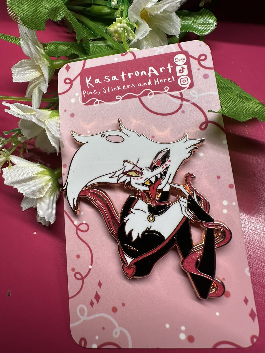 Angeldust pins are ready for shipping! 🥹💕I’m so darn happy with these - time to pack preorders! #hazbinhotel #angeldust #EnamelPin