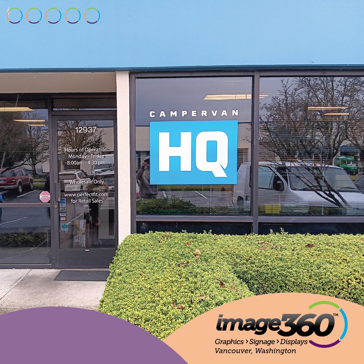 Front window Campervan HQ decal for Perfect Fit!
#image360 #image360vancouver #vancouverwa #clarkcounty #portland #signage #graphics #displays #sign #windowgraphics #vinylgraphics #vinylwrap #sticker #decal #branding #marketing #storefrontsignage