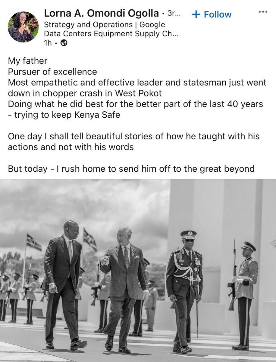 This tribute from CDF Ogolla’s daughter, Lorna Ogolla, is truly heartbreaking. That last line shows you how broken she is. Truly an unbelievable loss that has happened today. May the families of those who’ve lost loved ones in that accident find comfort, it’s just too sad.