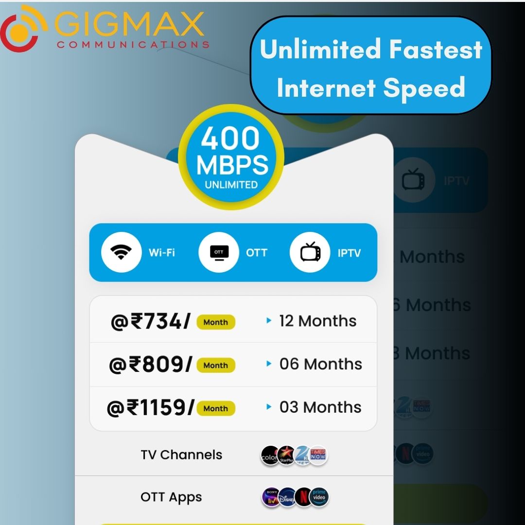 Unleash the power of unlimited speed with Gigmax! 🚀 Experience the fastest internet with speeds up to 400mbps, ensuring seamless streaming, gaming, and browsing without limits. Elevate your online experience today! 💻✨
.
.
.
#GigmaxSpeed #UnlimitedInternet #400Mbps