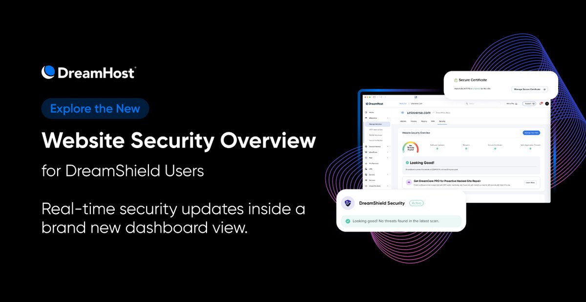 Excited to unveil our latest DreamShield update with a new Website Security Overview!🛡️

A big leap in our mission to enhance hosting security, offering instant alerts, a dedicated Security tab, and an intuitive alert system for your site's safety.

#DreamShield #WebsiteSecurity