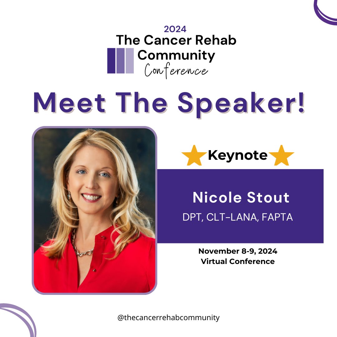 CancerRehabComm's tweet photo. SURPRISE! 🎉

We have a SECOND TCRCC2024 Keynote Speaker 🤯

⭐Dr. Nicole Stout⭐
@NicoleStoutPT

We are deeply honored and profoundly humbled by the opportunity to glean insights from Nicole on #cancerrehabilation

Register NOW: https://t.co/L1napI8qzv

#tcrcc2024 https://t.co/S2bsUbU29p